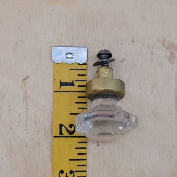 Single Vintage Drawer Pull Heavy Solid Glass Faceted Knob Handle Brass Mount - Picture 7 of 8